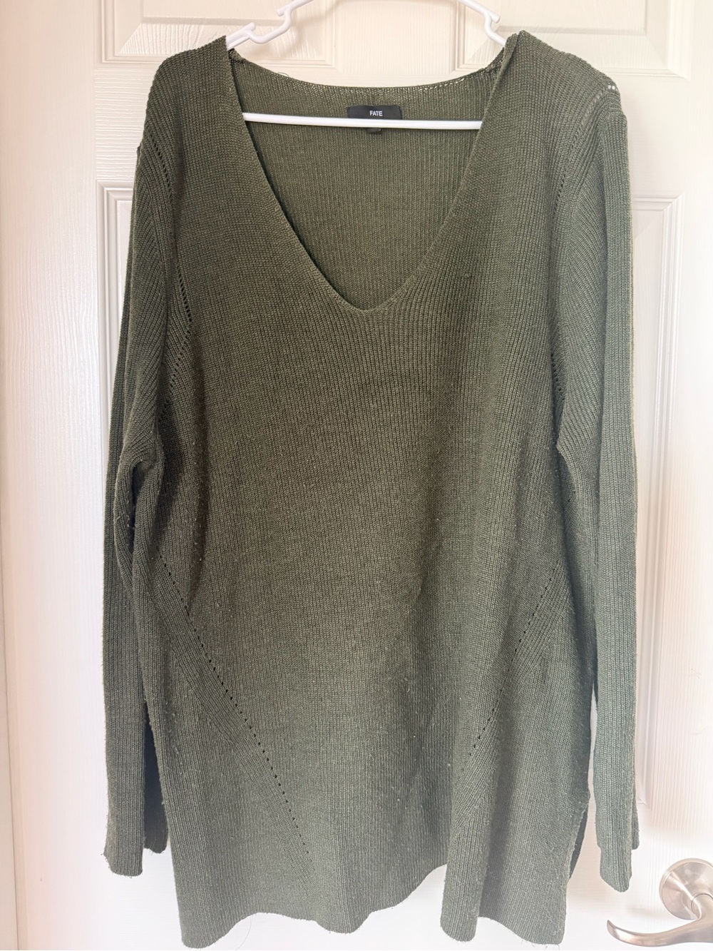 Fate Olive Green V-Neck Lightweight Knit Sweater